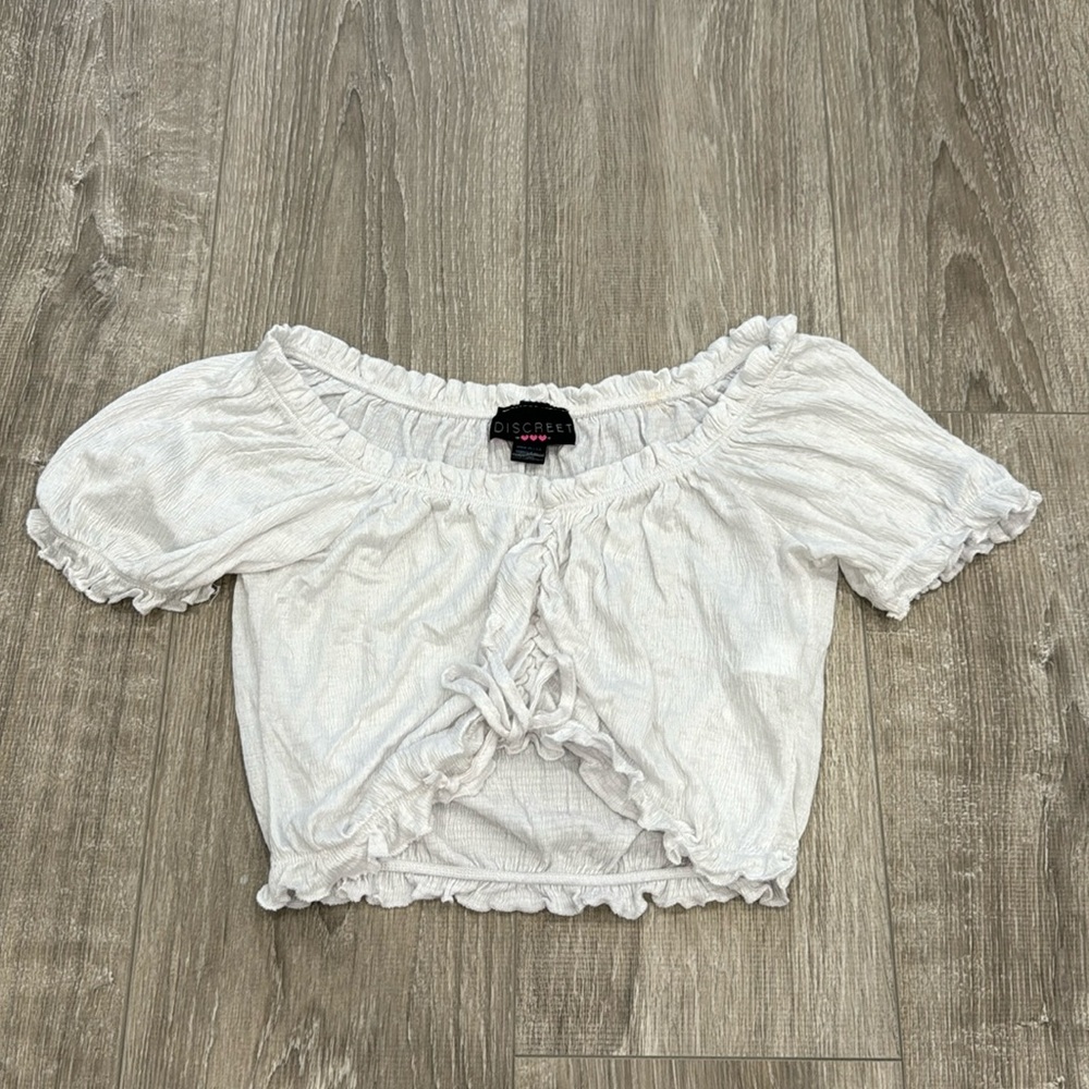 Off The Shoulder Crop Top Puff Short Sleeve Casual Ruched Shirt